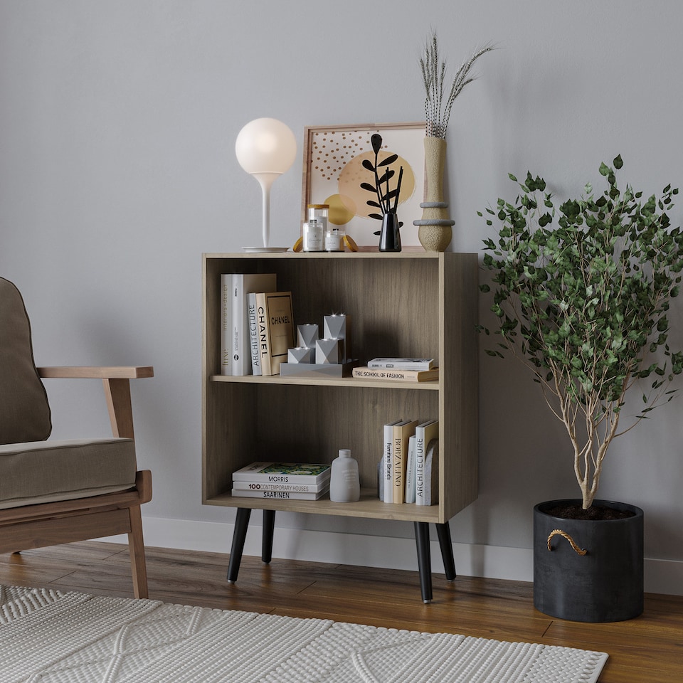 image 1 of 2-Tier Wooden Cabinet With Legs | Brown | Oak & Black | 1
