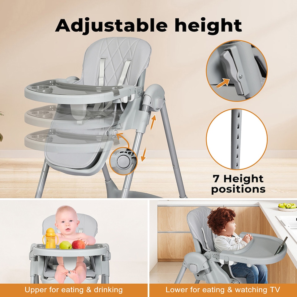 image 1 of Dekko Baby High Chair 4 in1 Foldable Toddler Feeding Table Adjustable Grey