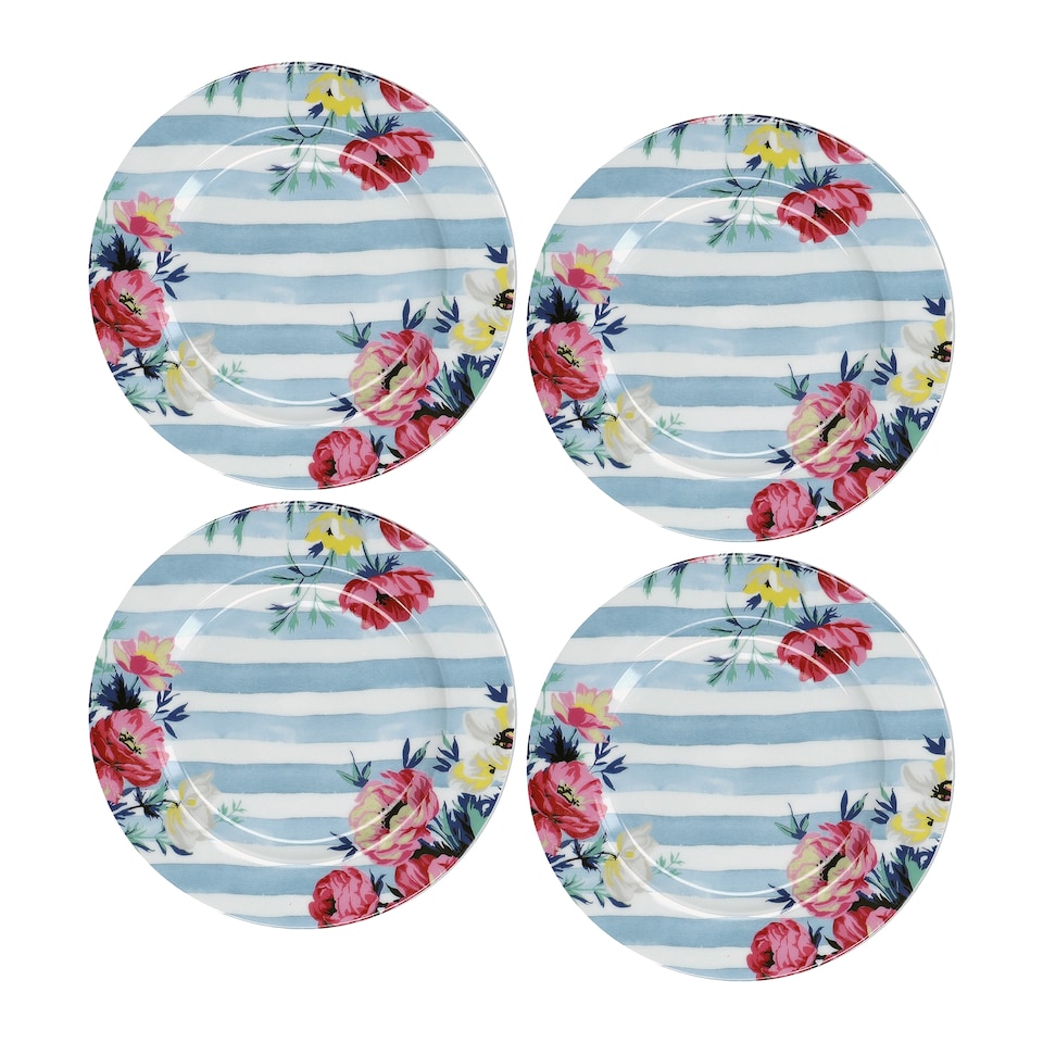 image 1 of Mikasa Set of 4 Clovelly Striped Floral Porcelain Side Plates