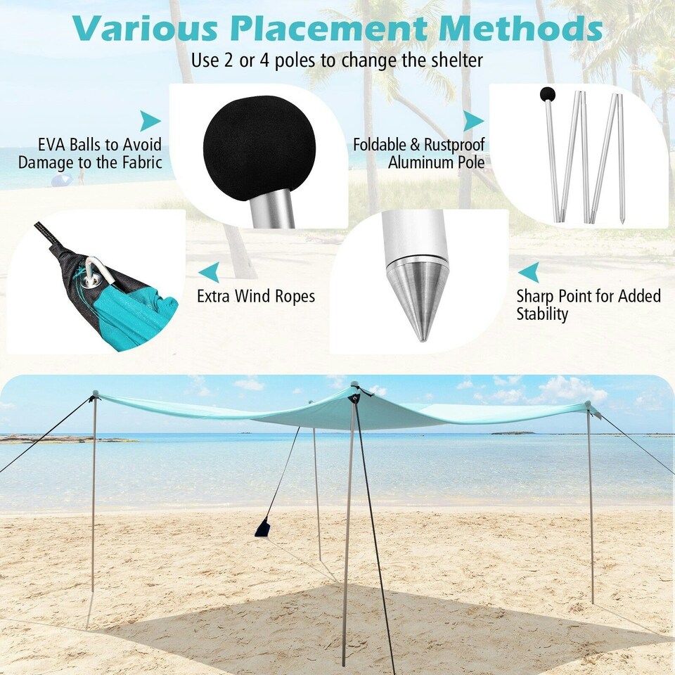 image 1 of COSTWAY Beach Canopy Shields 300 x 300 cm Tent Sun Shelter Green Green