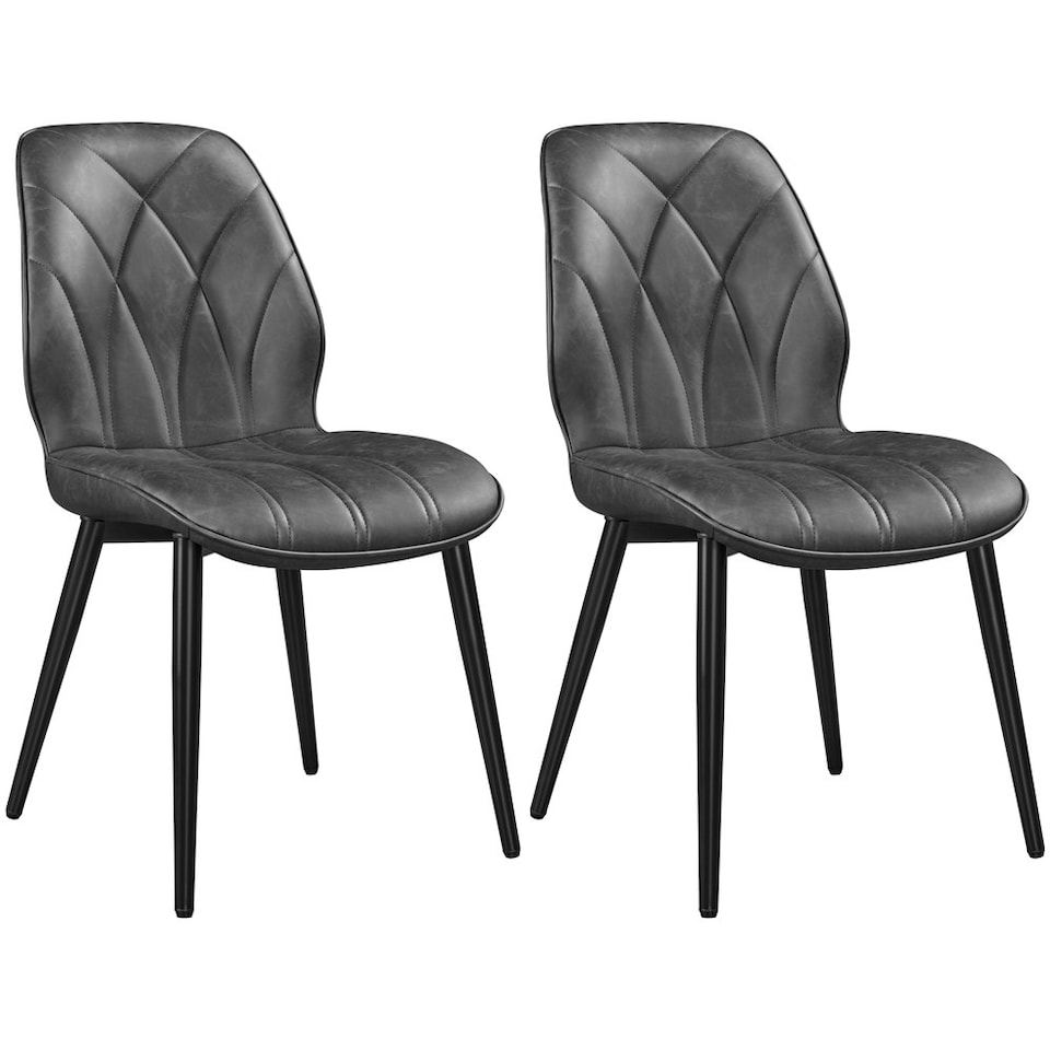 image 1 of Yaheetech Set of 2 Faux Leather Dining Kitchen Chairs with Petal Accented Backrest