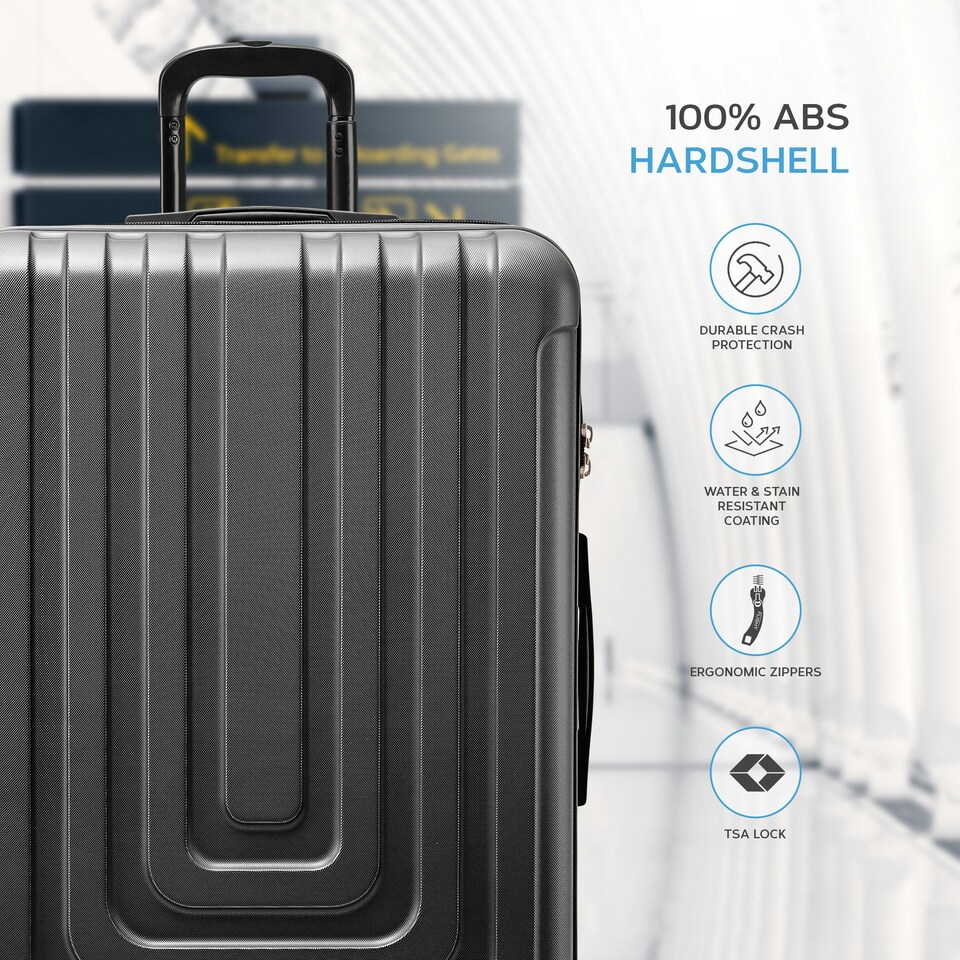 image 1 of Flight Knight Premium Lightweight Suitcase - Built-in Side Lock - 8 Spinner Wheels - ABS Hard Shell Carry On Or Check in Luggage - 100 Airlines Approved | Grey | Anthracite | Large