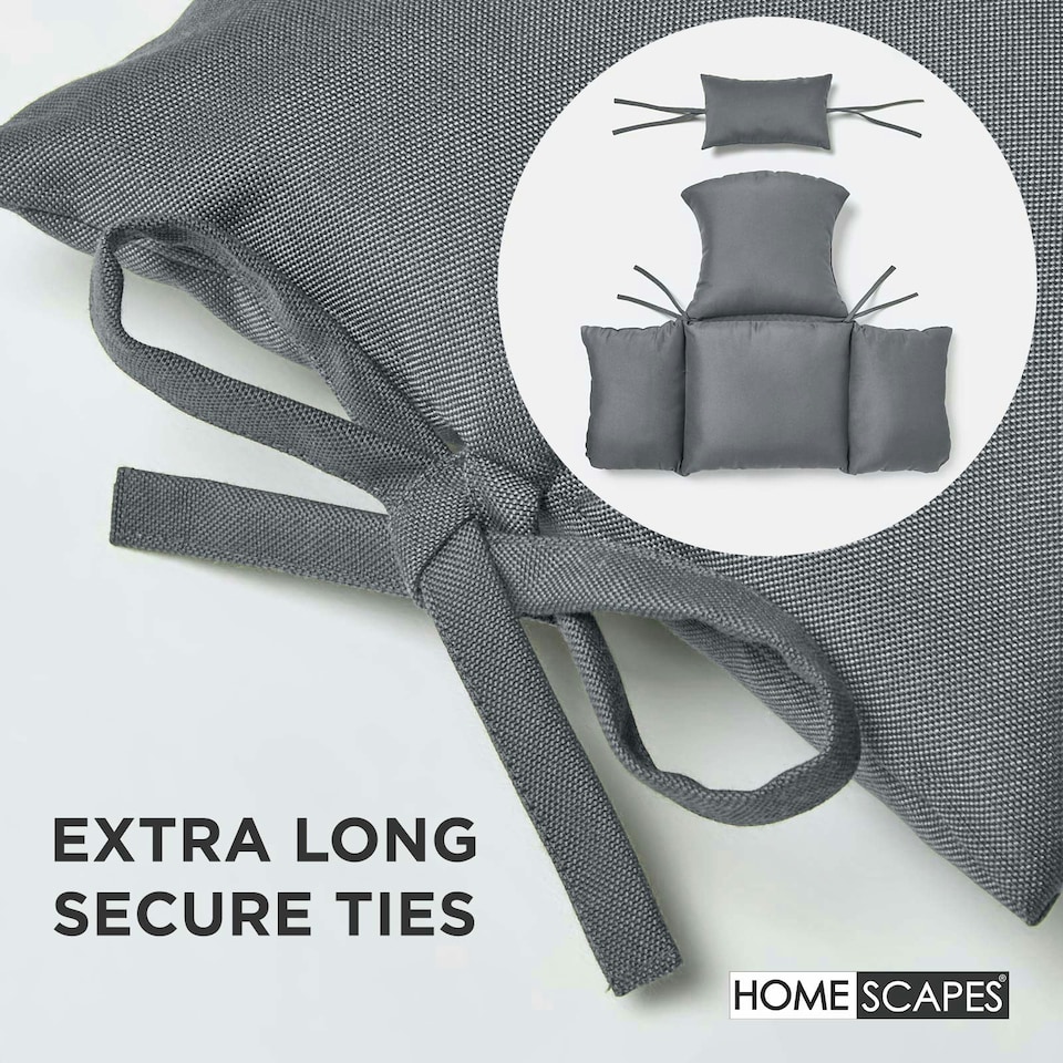 image 1 of Homescapes Luxury Waterproof Egg Chair Cushion With Headrest - Grey