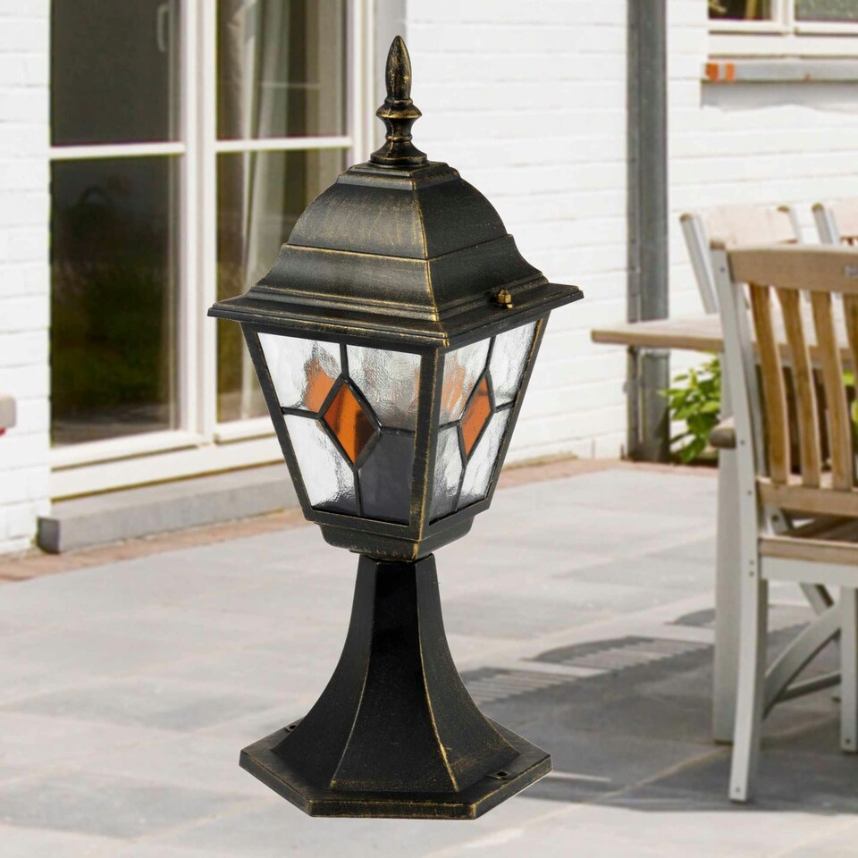 image 1 of Morecambe - Black with Brushed Gold IP44 Post Light Black | Clear