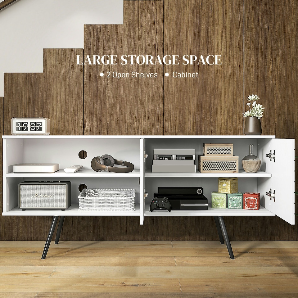 image 1 of HOMCOM TV Unit for 65" TVs with 2 Open Shelves, Door and 2 Cable Holes