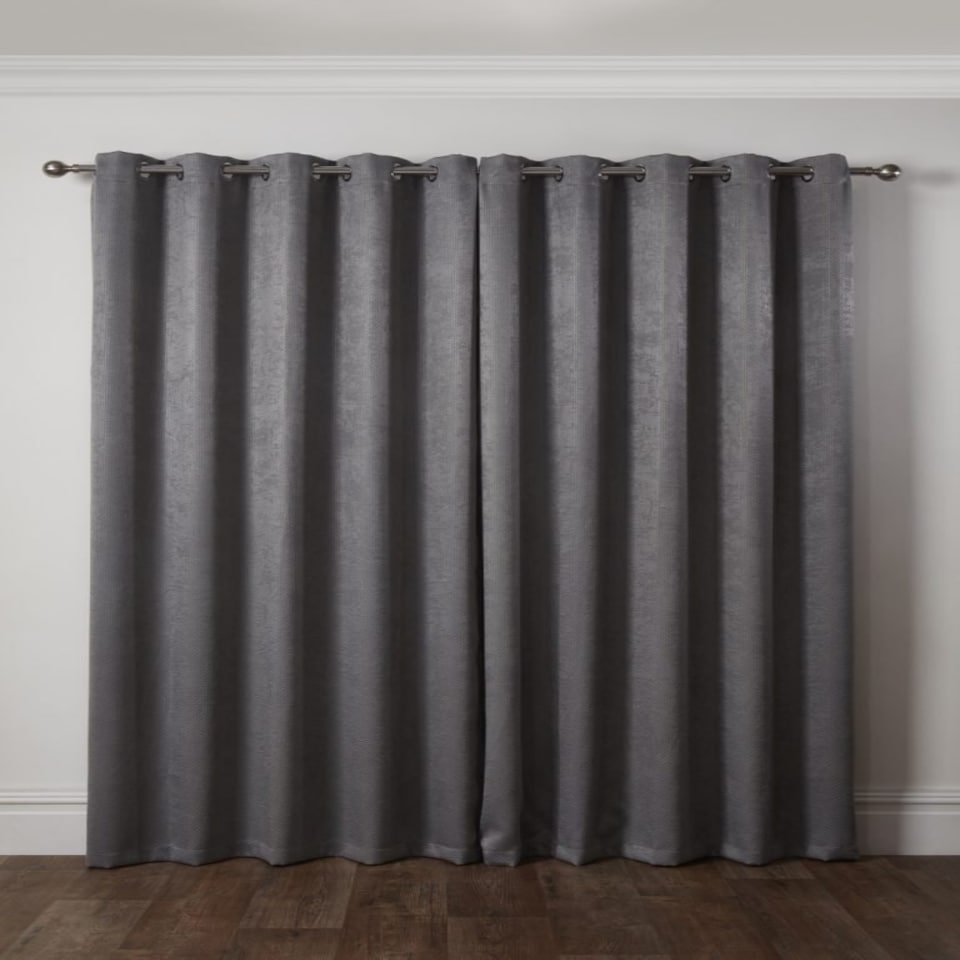 image 1 of Metro Thermal Blackout Eyelet Curtains 116cm x 183cm Silver Grey | Grey