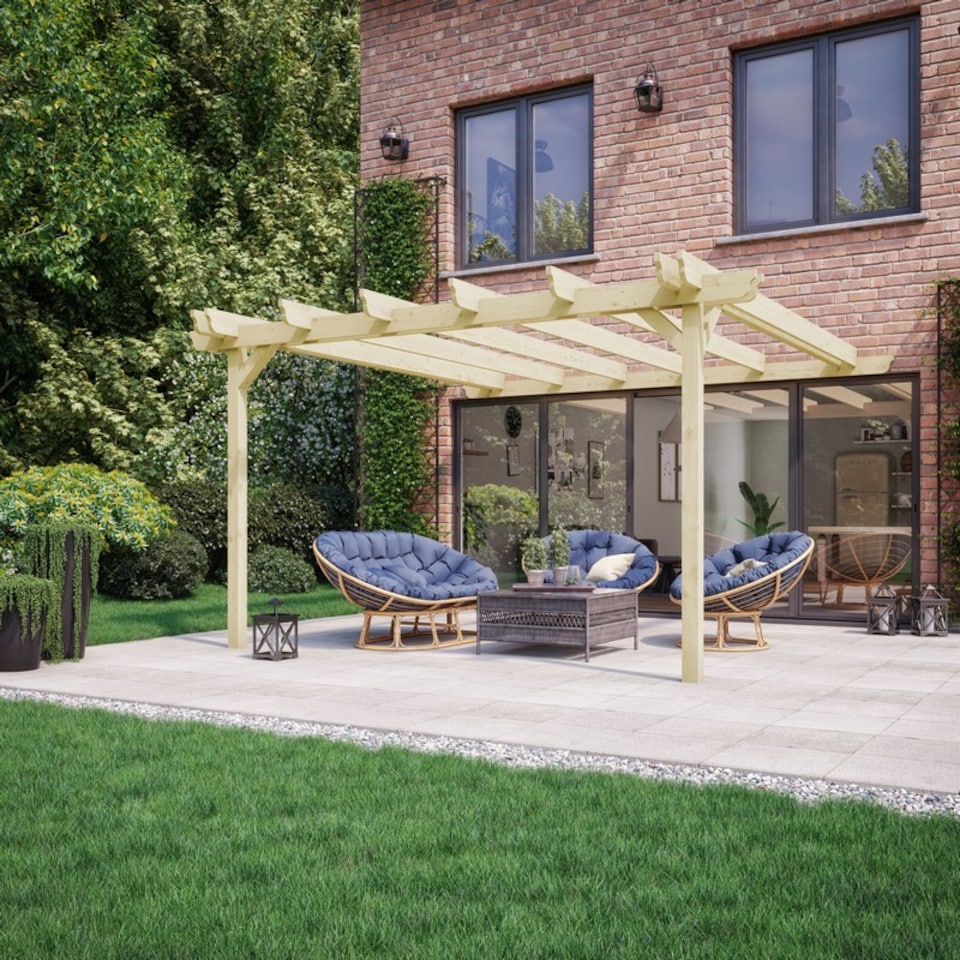 image 1 of Wall Mounted Double Garden Pergola - Wood - L240 x W360 x H270 cm - Light Green