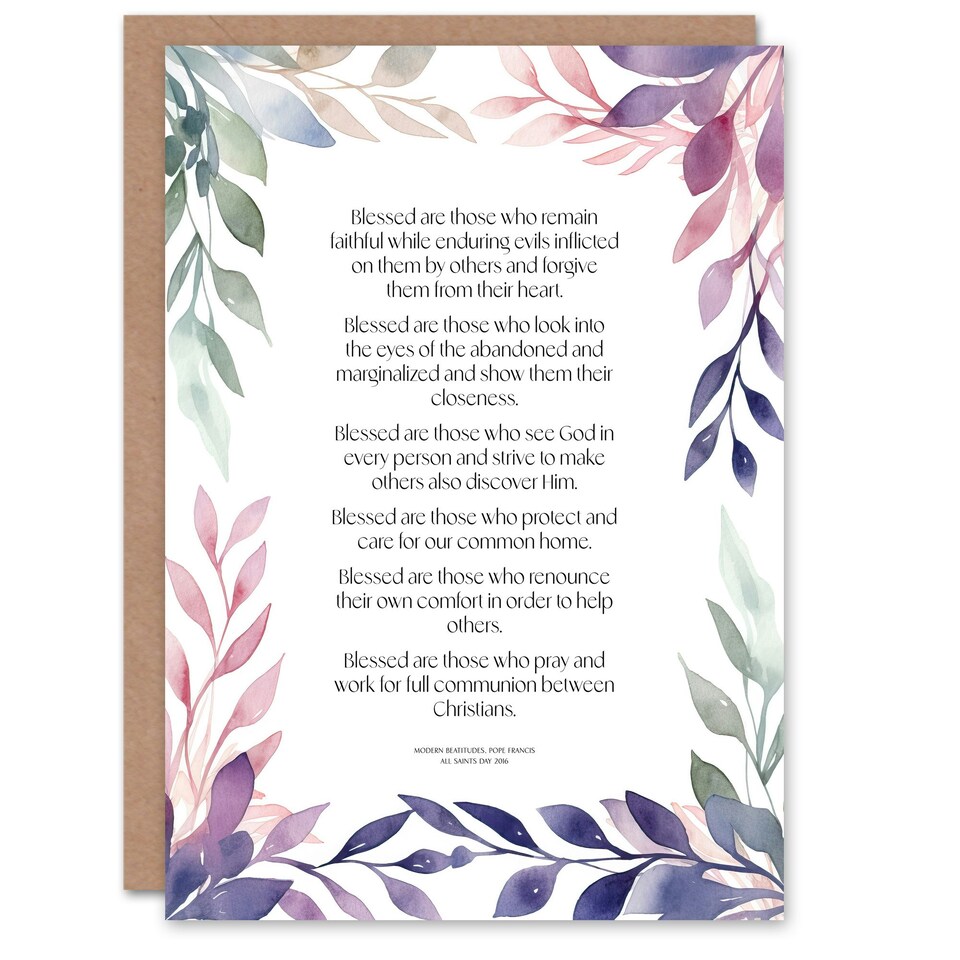 image 1 of Modern Blessed Beatitudes Pope Francis Quote Violet Christian Birthday Card