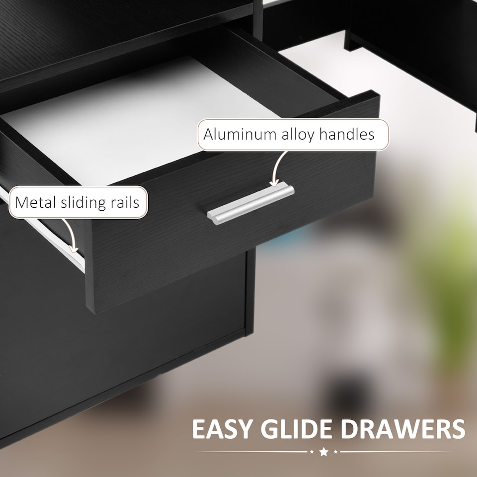 image 1 of HOMCOM Computer Desk with Drawers and Storage Shelves, Office Desk Writing Table with Printer Stand, Large Workstation for Study Play Work Home Office, 137 x 55 x 92cm, Black