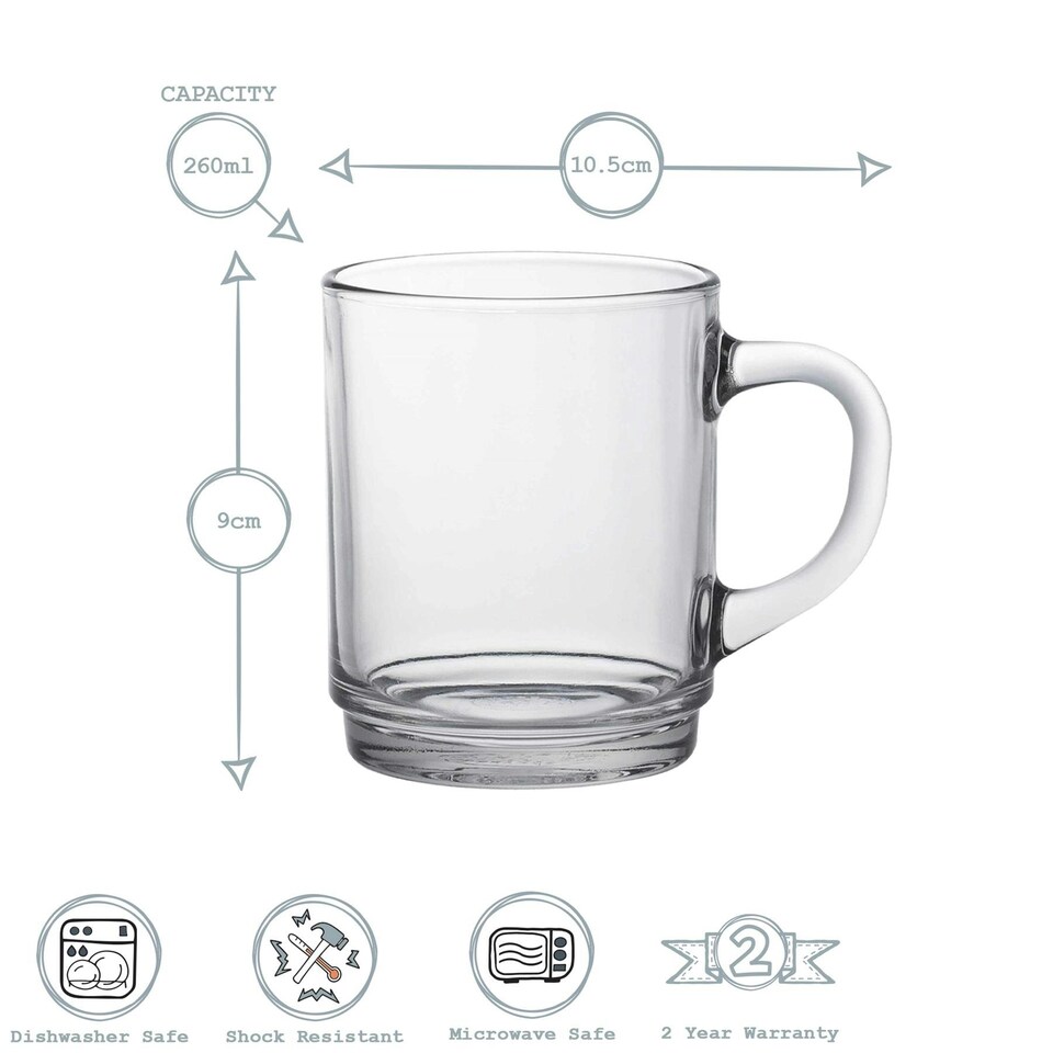image 1 of Duralex Versailles Glass Coffee Mugs - 260ml Cups - Clear - Pack of 6 Clear