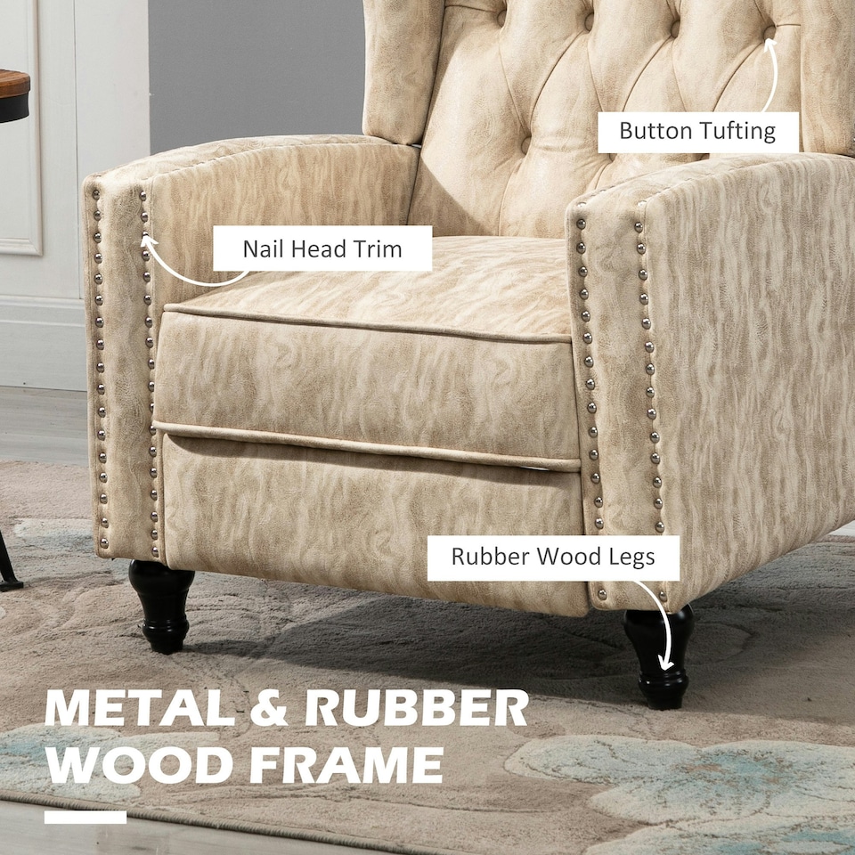 image 1 of HOMCOM Marble Effect Manual Reclining Armchair w/ Footrest Studs Wood Legs Beige