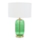 image 3 of ValueLights Leigh Forest Green Glass and Gold Detail Table Lamp with White Drum Shade | White