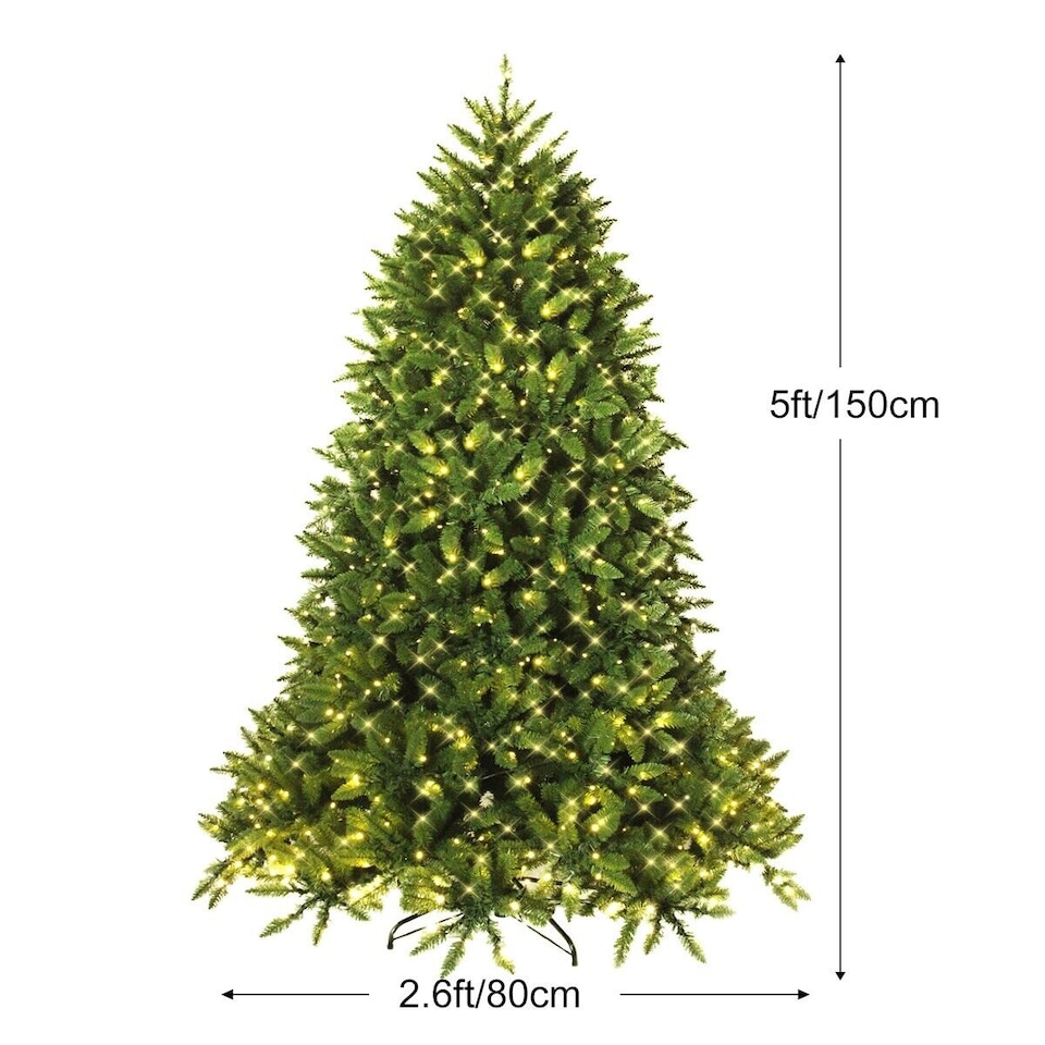image 1 of COSTWAY 5FT Pre-Lit Artificial Christmas Tree with LED Lights & 8 Lighting Modes Green