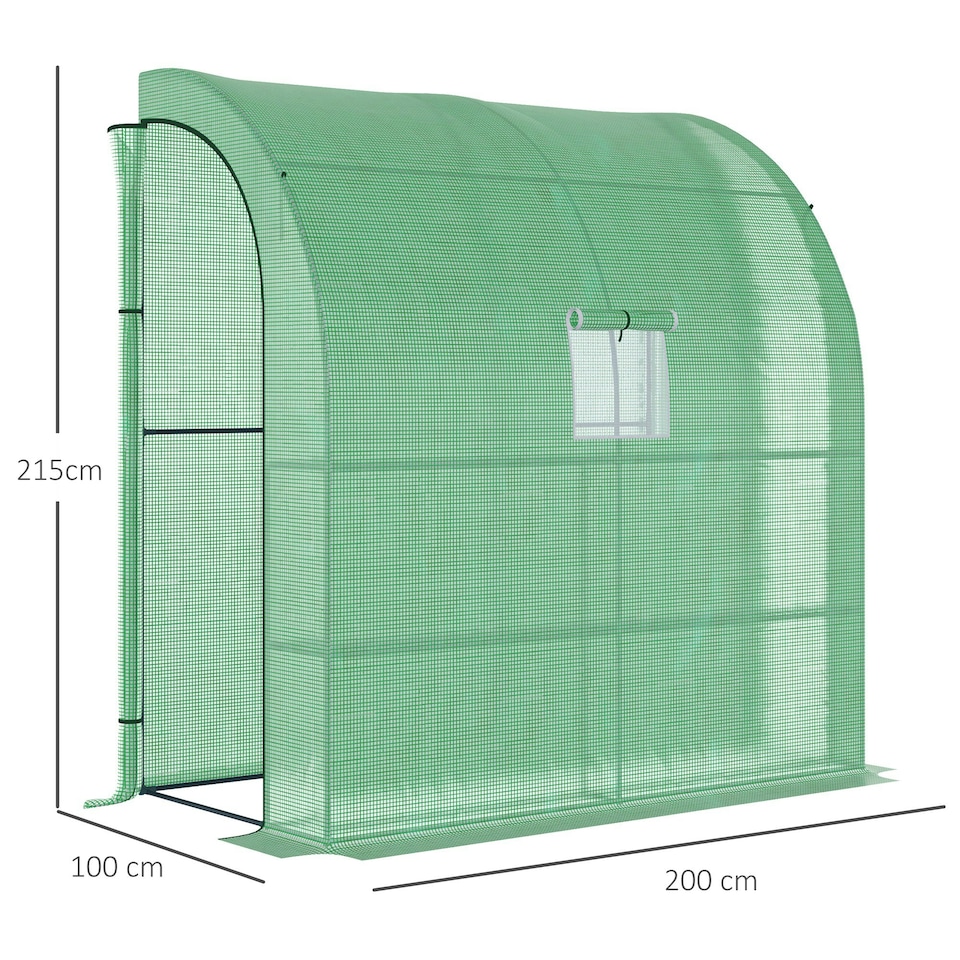 image 1 of Outsunny Walk-In Lean to Wall Greenhouse w/Window&Door 200Lx 100W x 215Hcm Green