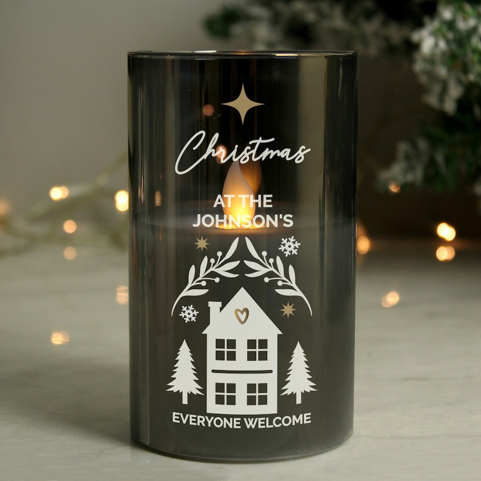 image 1 of Personalised Christmas Smoked Glass LED Candle Black | One Size