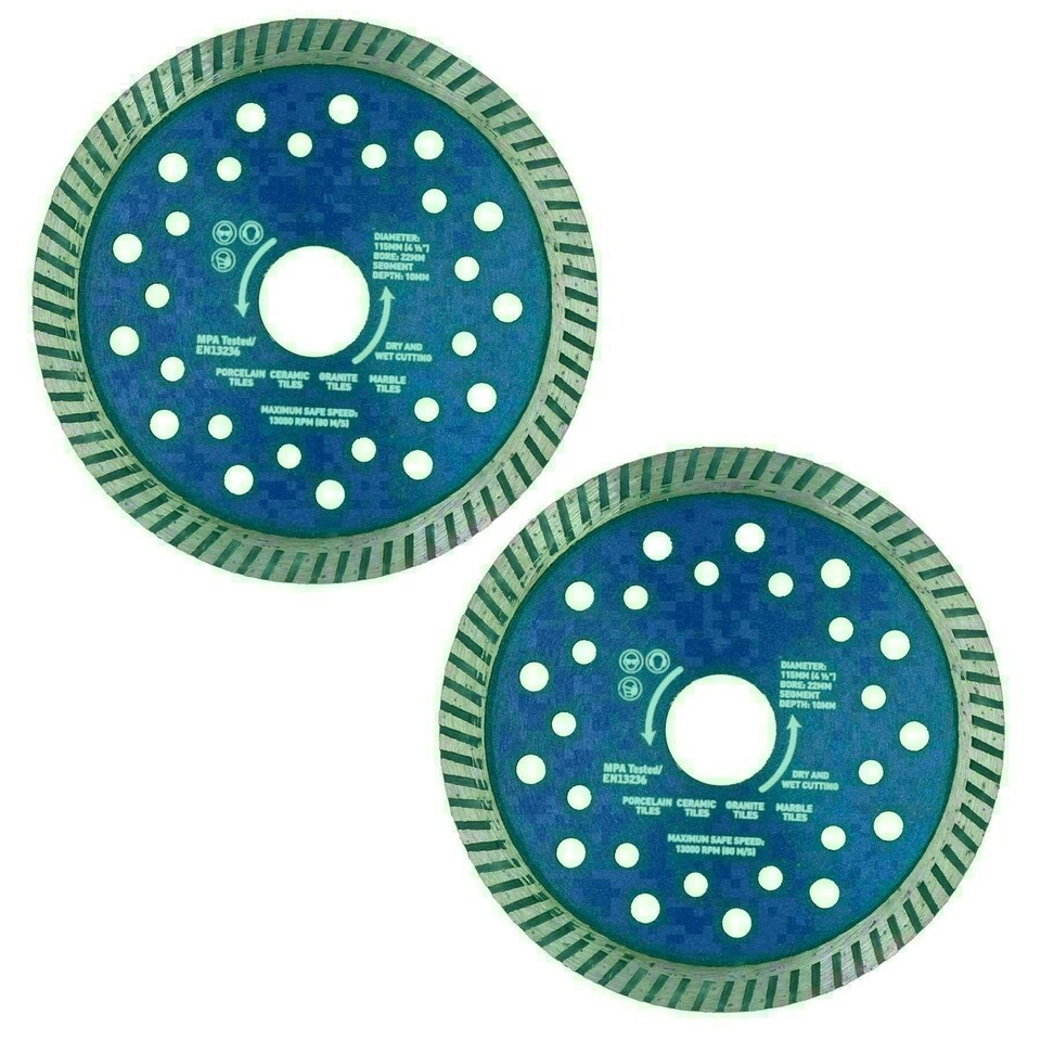 image 1 of 4-1/2in Dry and Wet Turbo Cutting Disc for Porcelain Ceramic Granite Marble 2pk