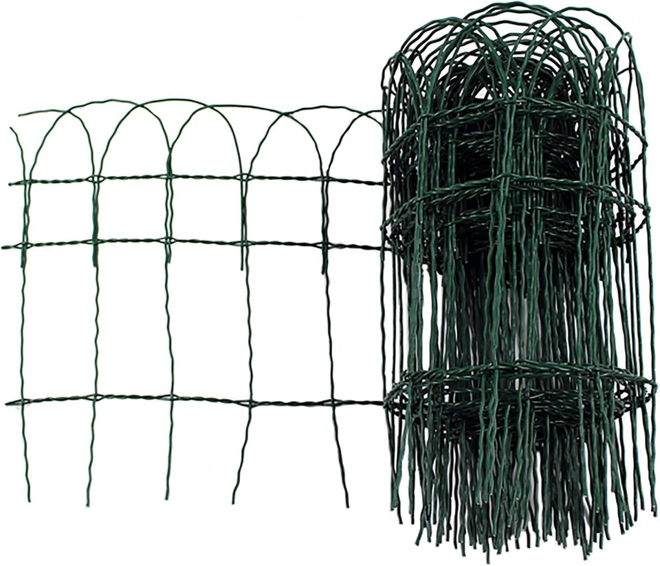 image 1 of Garden Border Fence Lawn Edging Green PVC Coated Wire Edge Fencing 10m (Height 400mm)