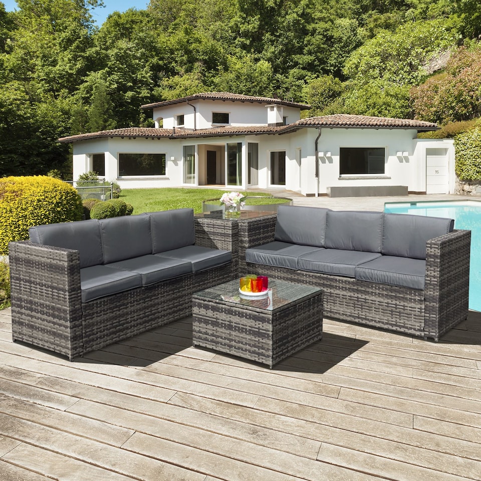 image 1 of Oseasons Malta Rattan 6 Seater Corner Set in Grey