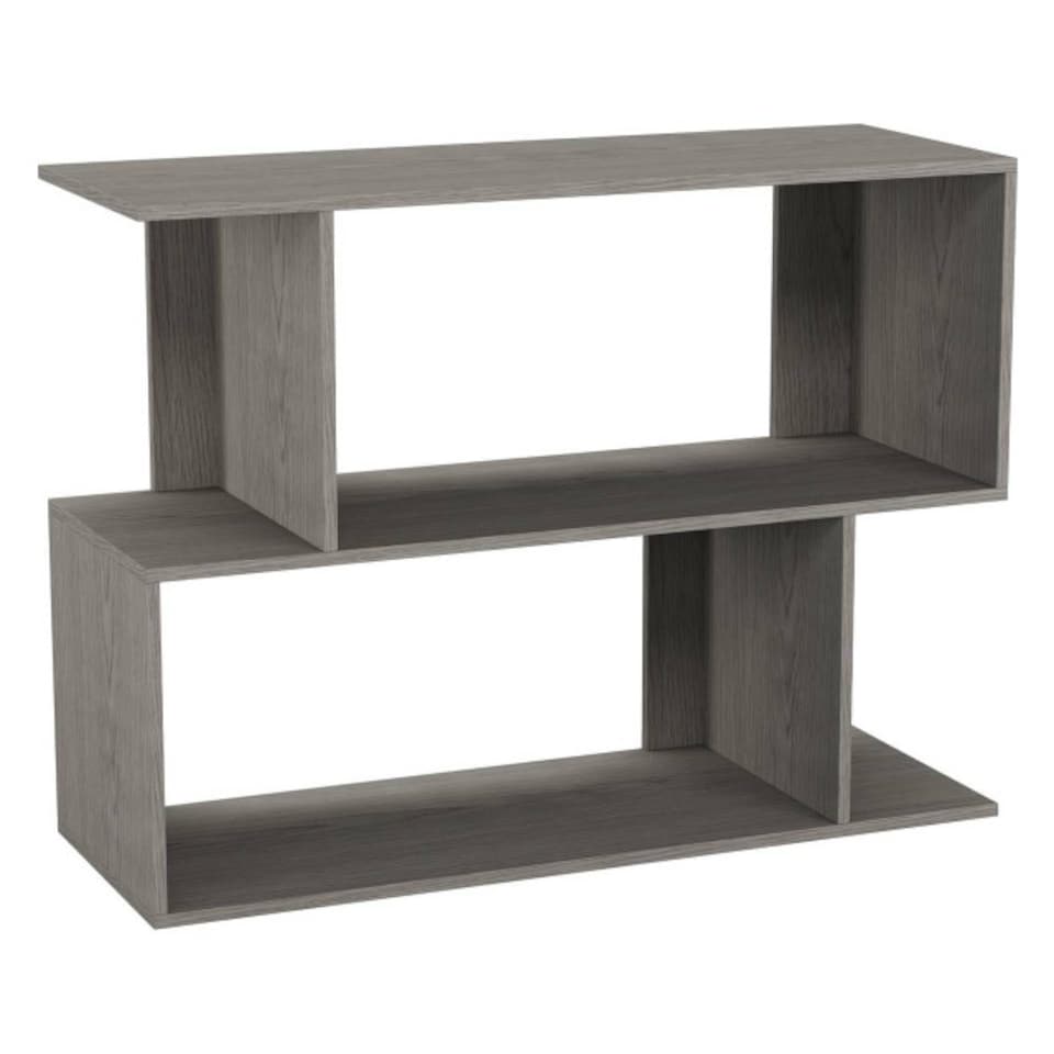 image 1 of URBNLIVING 2 Tier Offset Bookcase Storage Shelving Unit | Grey | Cedar Grey | 80cm Width | 1