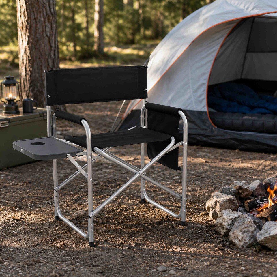 image 1 of Folding Lightweight Outdoor Portable Directors Camping Chair | Black