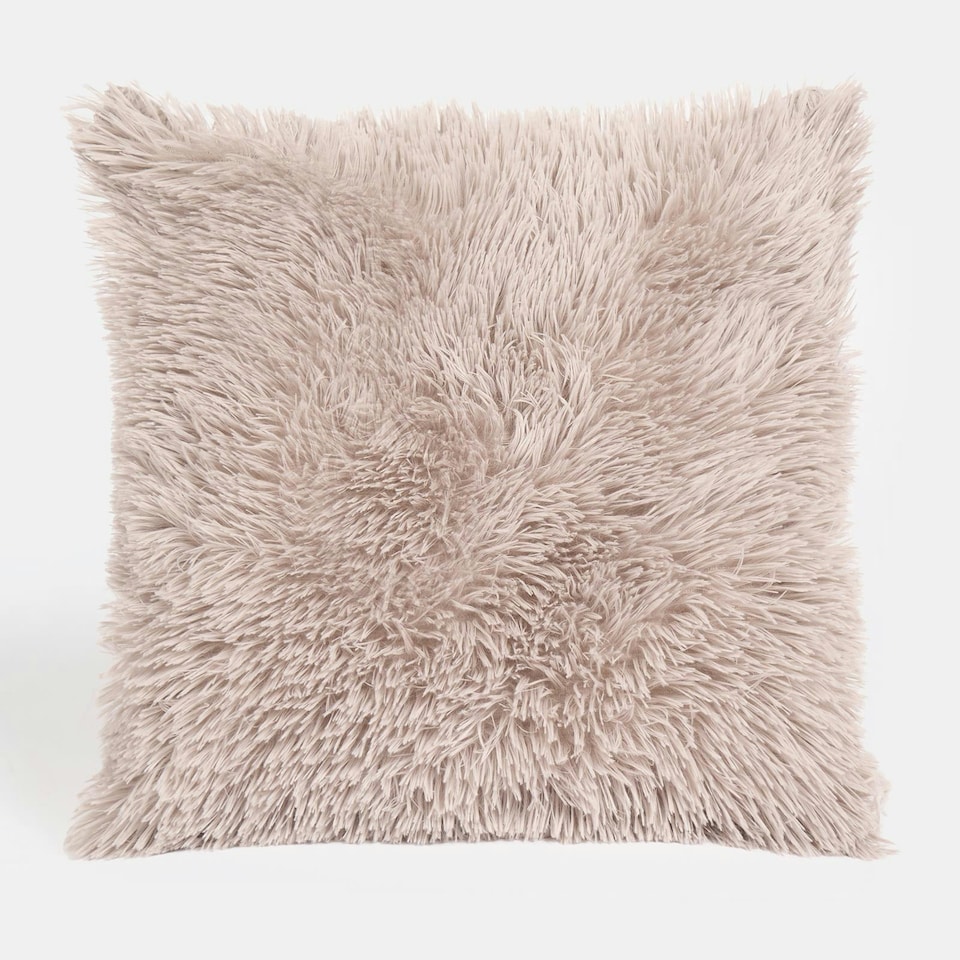image 1 of OHS 2 x Fluffy Shaggy Soft Plush Cushion Covers, 45x45cm - Natural
