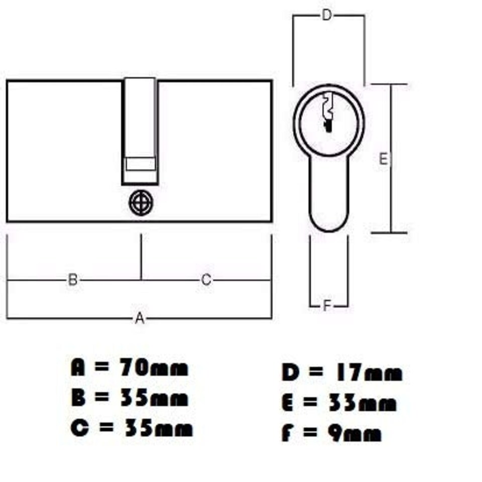 image 1 of Golden Grace Door Key Hole Euro Cylinder Lock in Satin Nickel Finish with 3 Keys - 35/35, 70mm Grey