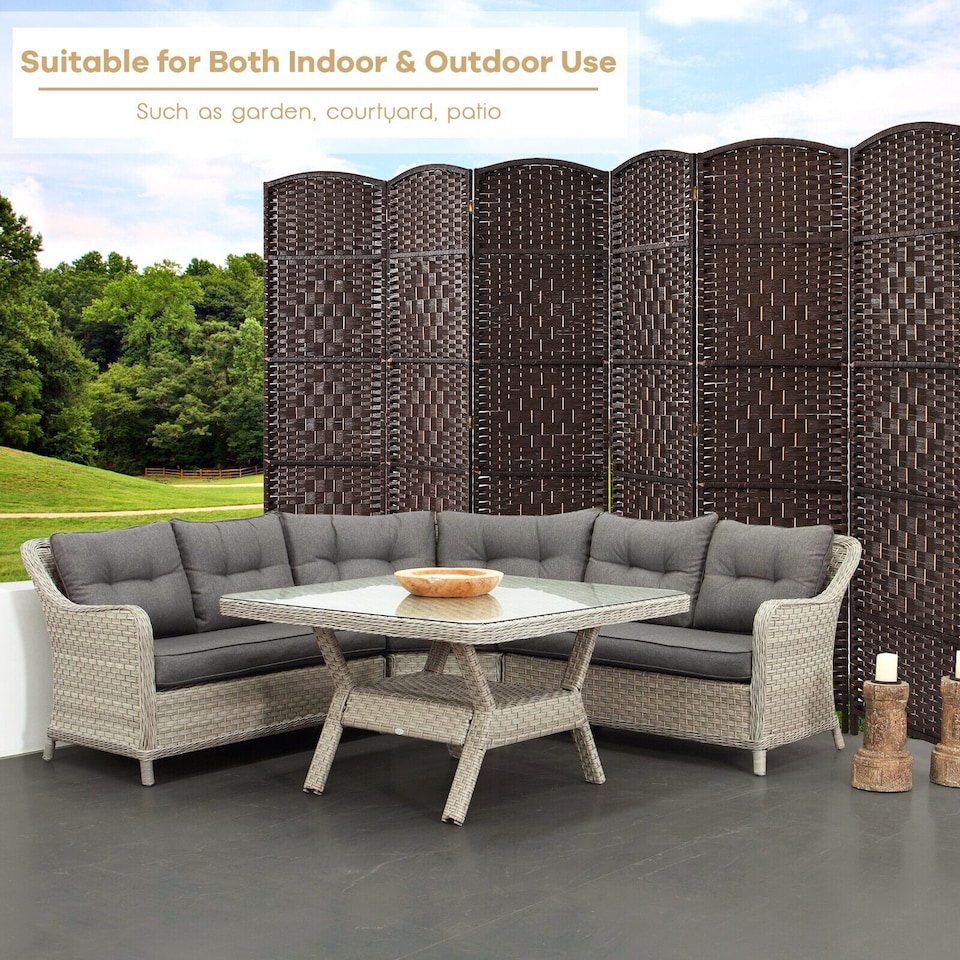 image 1 of COSTWAY 6 Panel Room Divider Privacy Screen Wall Folding Partition Hand woven Rattan