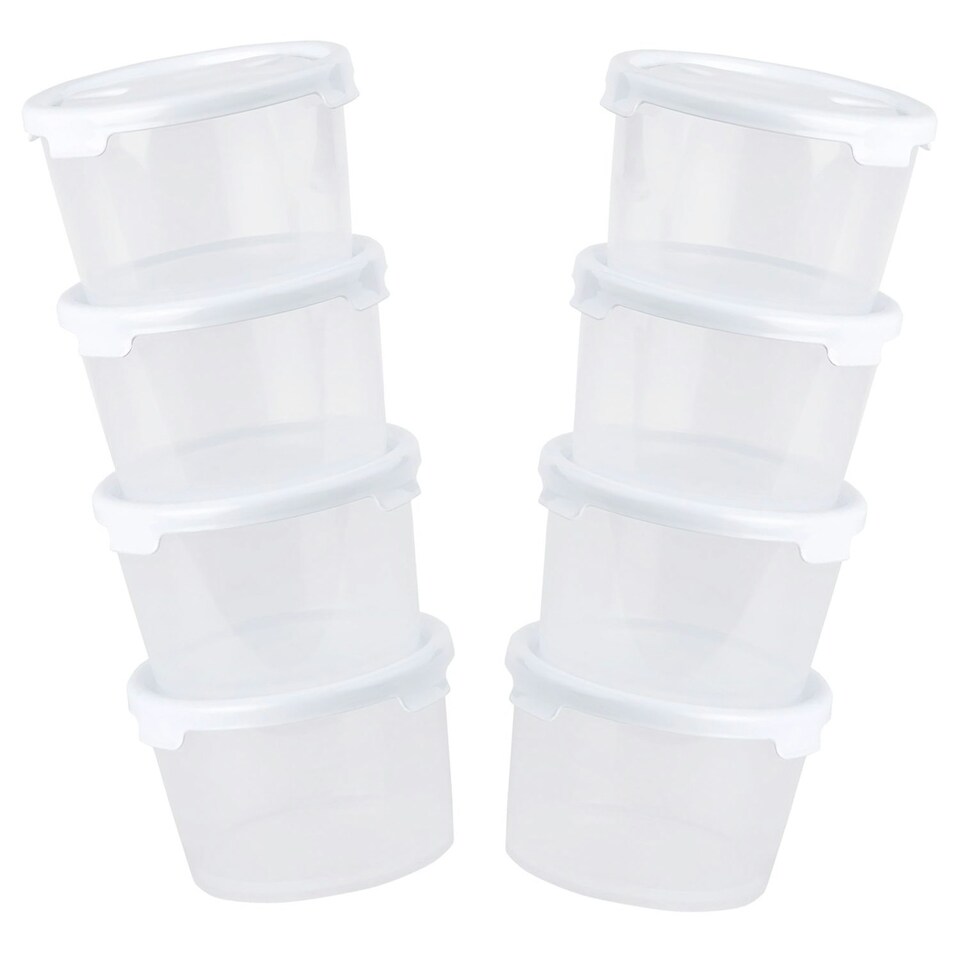 image 1 of 8 x Strong Reusable Plastic Microwave Safe 300ml Round Stackable Food Storage Containers