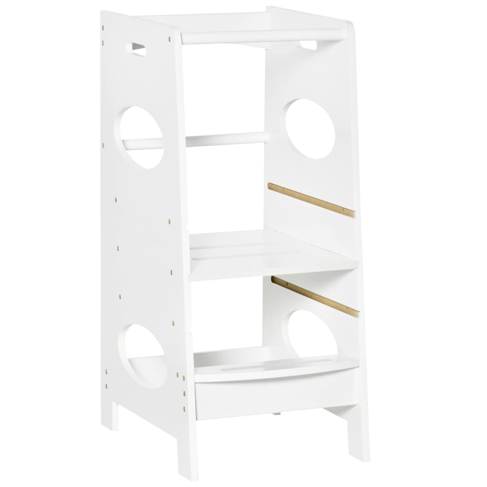 image 1 of HOMCOM Kids Step Stool Toddler Kitchen Stool w/ Adjustable Standing Platform White
