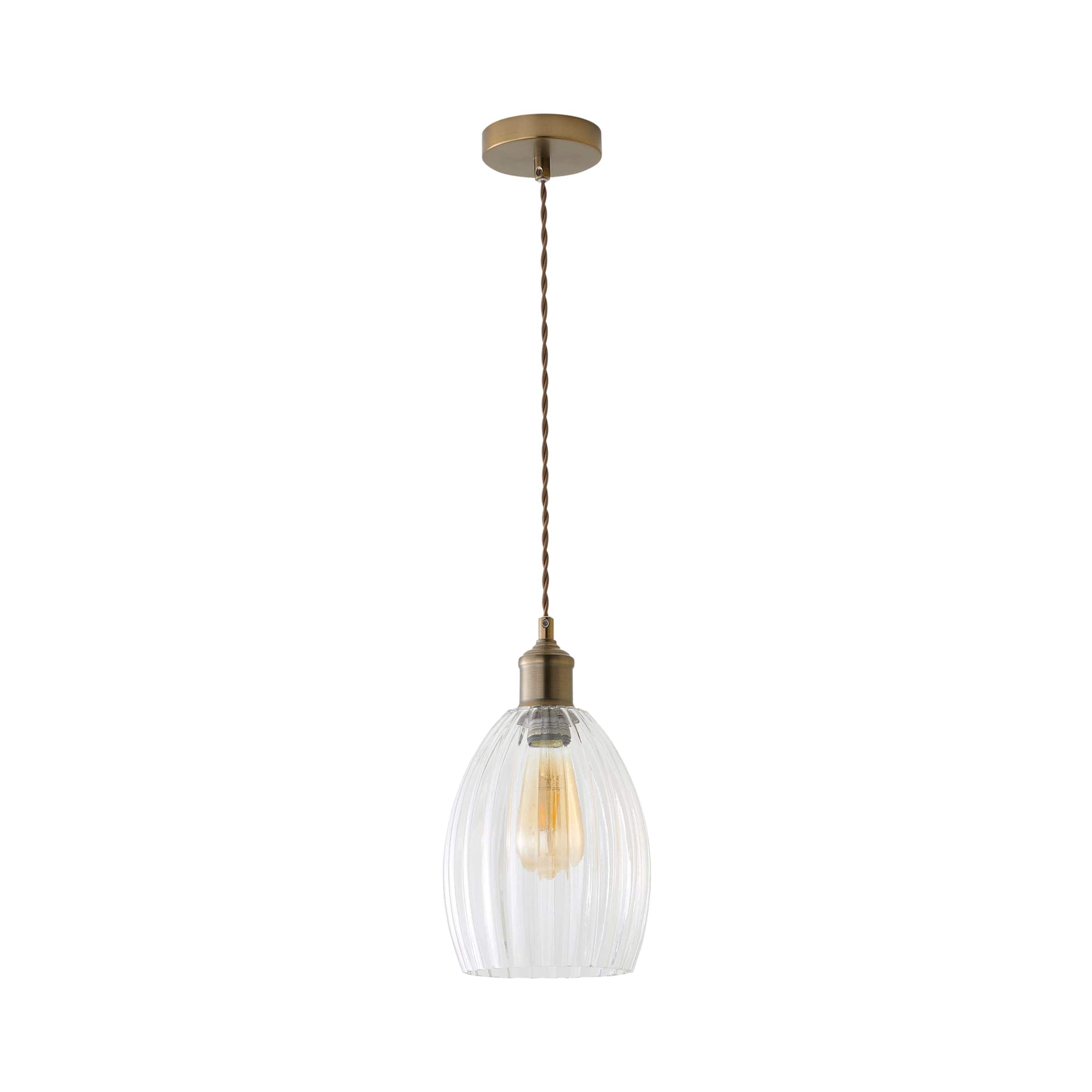 ValueLights Cheltenham Clear Ribbed Glass Dome Pendant Ceiling Light in Bronze
