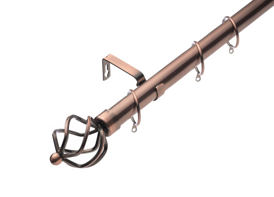 image 1 of Lister Cartwright 28mm Antique Copper Extendable Metal Curtain Pole Set Rings with Cage Finial (120 - 210 cm)