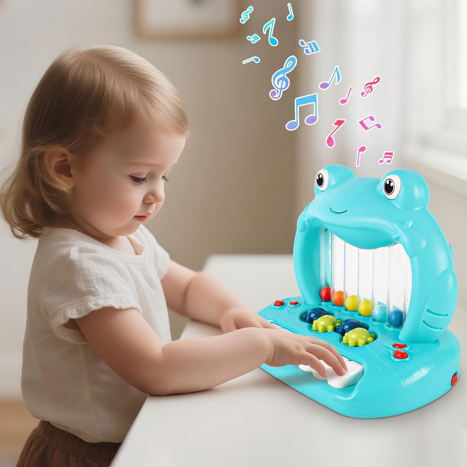 image 1 of Frog Light-Up Bouncing Ball Piano Toy