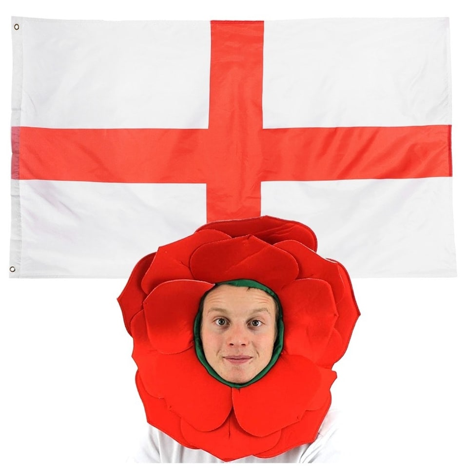 image 1 of Pack Of 2 St George's Day Set - Hat and 5ft x 3ft Flag Red | One Size