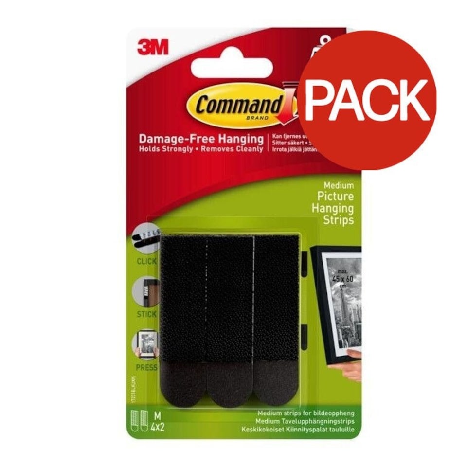 Command Picture Hanging Strips (Pack of 4) - Black - One Size