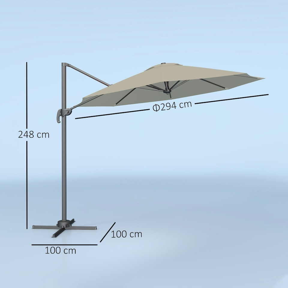 image 1 of Outsunny 3 x 3(m) Cantilever Parasol Garden Umbrella with Base Light Grey Grey | Light Grey