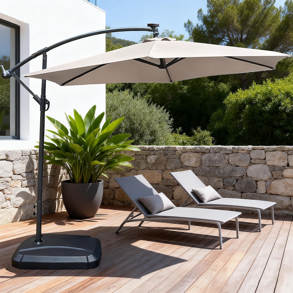 image 1 of Direct Wicker Cantilever Garden Parasol Outdoor Umbrella Sunshade with Crank Handle, Light Beige | Cream