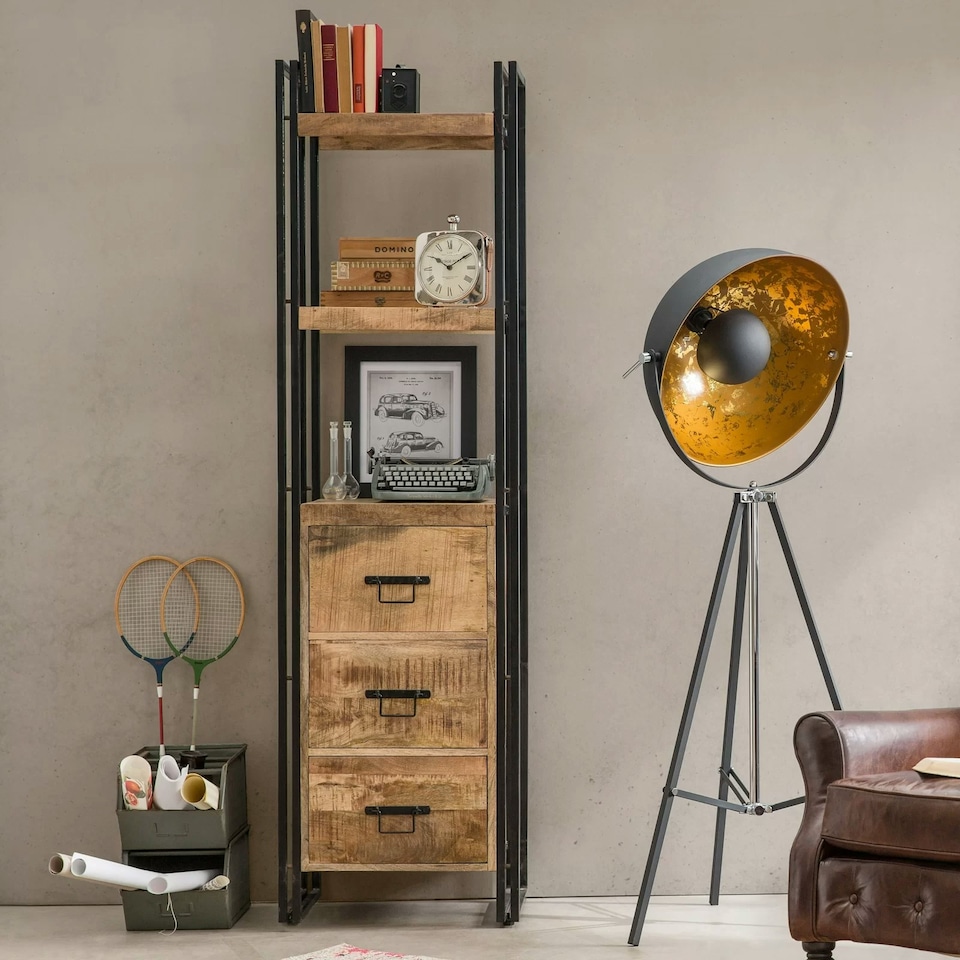 image 1 of Herica Industrial Mintis Narrow Bookcase with 3 Drawers Brown