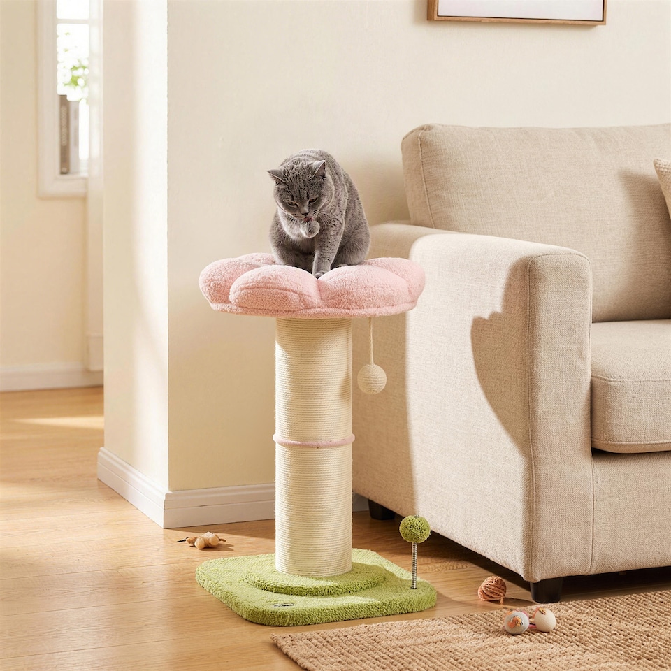 Encrypted Pink PawHut Cat Tree, Flower Cat Scratching Post with Thick Sisal Post, Pink ...