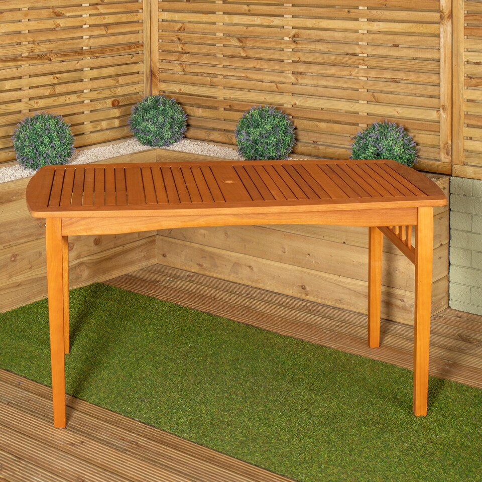 image 1 of Outdoor 4 Person Rectangular Wooden Garden Table, 2 Benches Furniture Set
