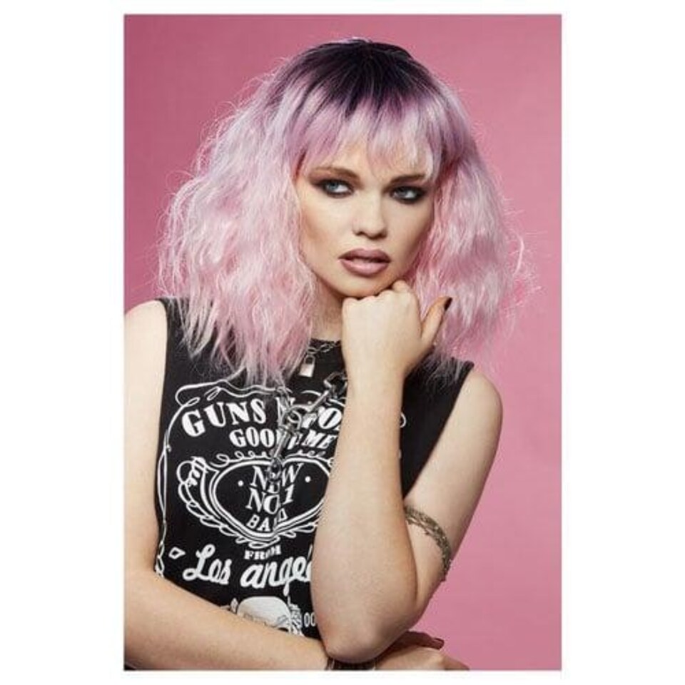 image 1 of Manic Panic Love Kitten Trash Goddess Cotton Candy Pink Wavy Midlength Hair Wig