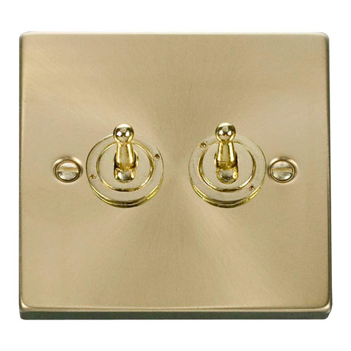 SE HOME Satin Brushed Brass 2 Gang 2 Way 10AX Toggle Light Switch Gold Satin Brass