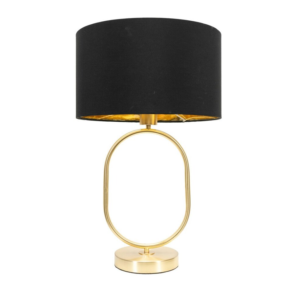 image 1 of ValueLights Antonia Black with Gold Inner Drum Shade Brushed Gold Oval Table Lamp with Bulb Gold