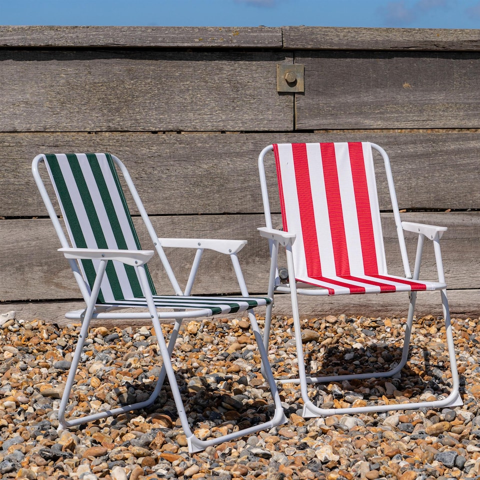 image 1 of Harbour Housewares Folding Metal Beach Chairs - Red/Green Stripe - Pack of 2 | Multi | Multi
