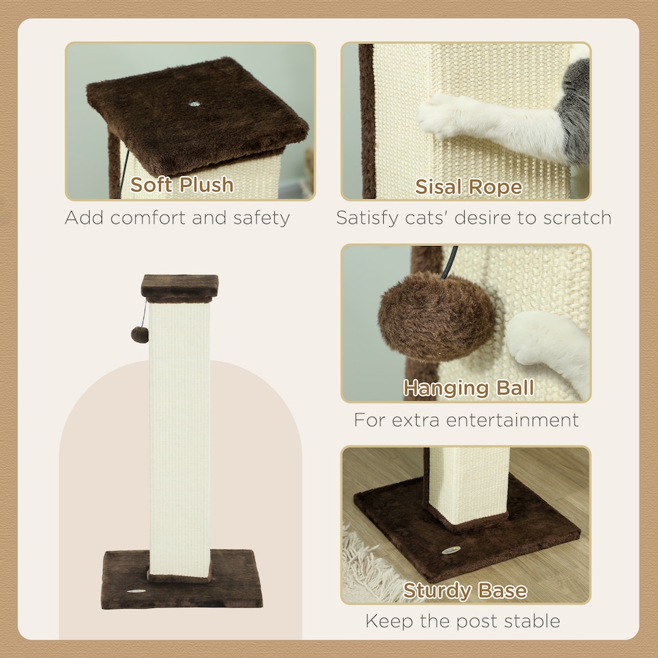 image 1 of PawHut Cat Scratching Post with Vertical Sisal Rope Ball Plush, 81cm