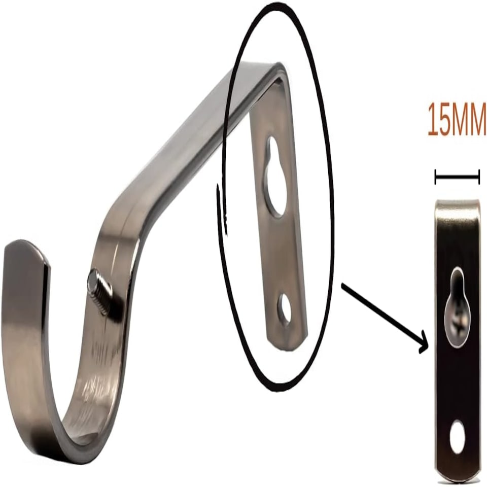 image 1 of Extendable Curtain Pole Flat Curtain Rail Pole Set Includes Rings, Finials, Brackets & Fittings - Black Nickel - 440cm to 218 cm (15" to 86")