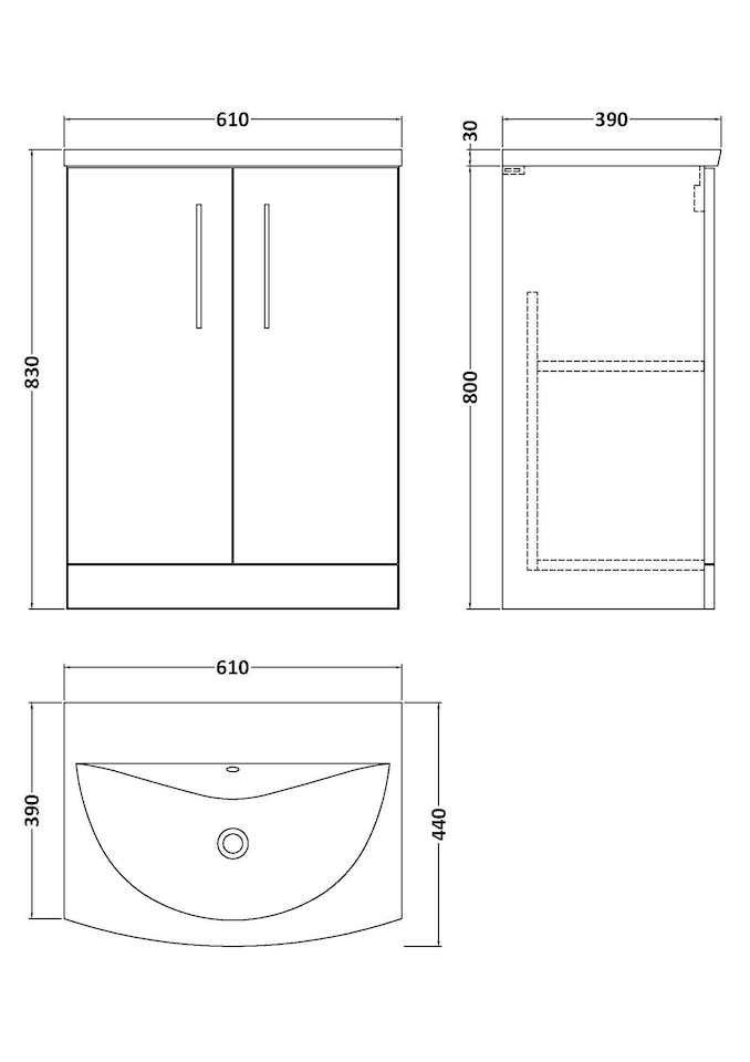 image 1 of Balterley Modern Bathroom Floor Standing 2 Soft Close Door Vanity Unit & Curved Basin | Grey | Satin Grey | 830 x 610 x 440mm