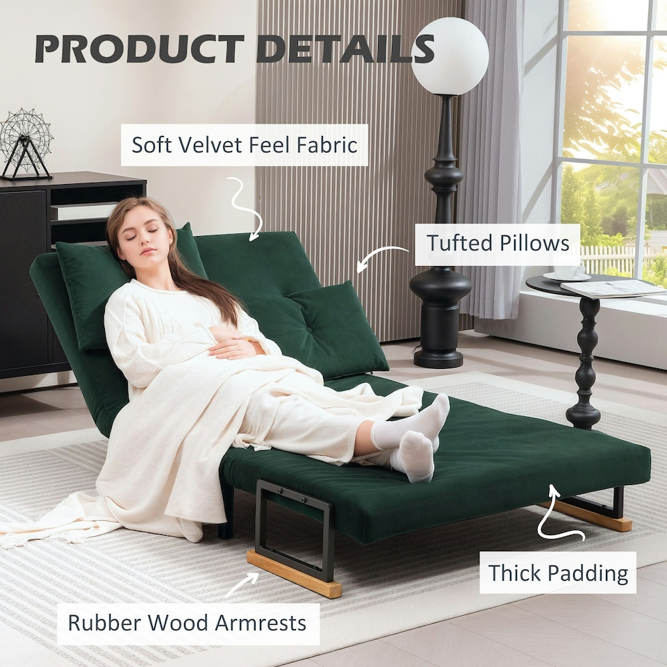 image 1 of HOMCOM Click Clack 2 Seater Sofa Bed for Living Room, Guest Room, Green 