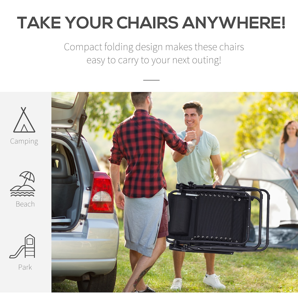 image 1 of Outsunny Folding Zero Gravity Chairs, 3 Pieces Adjustable Sun Lounger and Table Set with Cup Holder and Headrest, Patio Bistro Set with Reclining Garden Chairs for Outdoor, Black