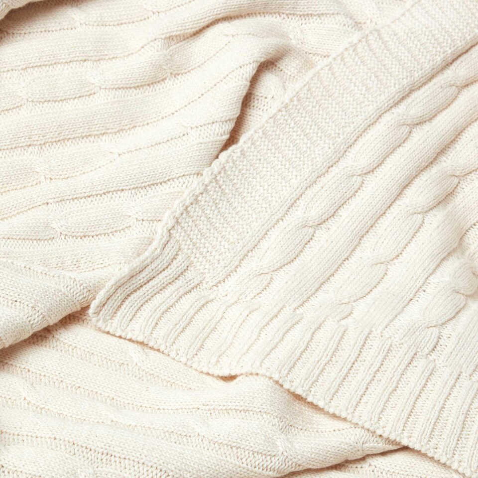 image 1 of Homescapes Cotton Cable Knit Throw - Natural - 130 x 170 cm Cream