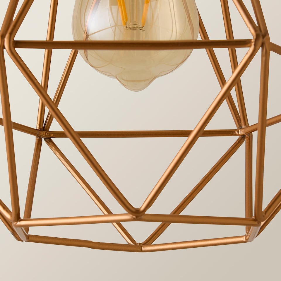 image 1 of ValueLights Modern Geometric Copper Metal Basket Cage Ceiling Pendant Light Shade